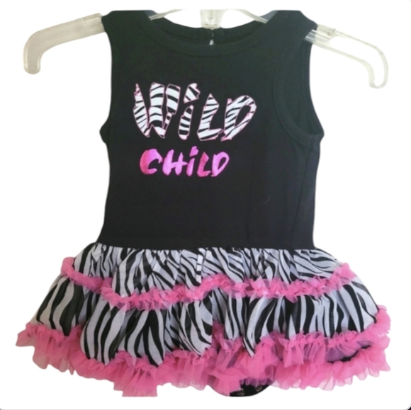Wild Child Black Pink Zebra Tulled Dress Size 12 Months? - Picture 1 of 5